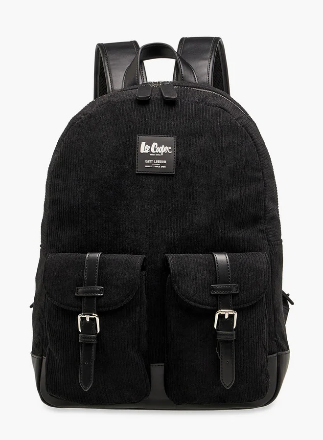لي كوبر Corduroy Backpack with Adjustable Shoulder Straps and Zip Closure - 15x33x40 cm