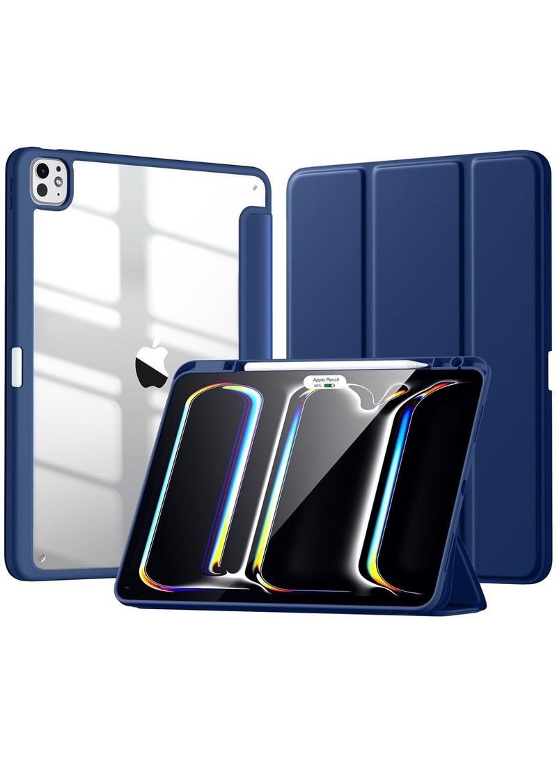 EVO iPad Pro 12.9" 2022 2021 2020 Case, Clear Back Smart Folio Protective Case with Pencil Slot for iPad Pro 6th 5th 4th 3rd Generation dark blue  - Image 1