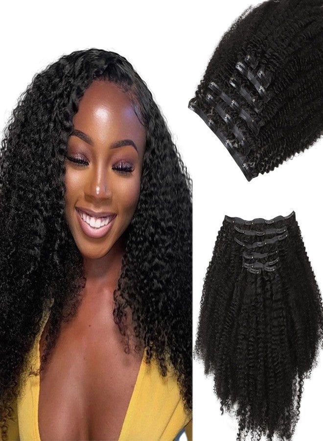 Lashey Seamless Clip in Hair Extensions Human Hair Afro Kinky Curly 7pcs 110g Hair Extension Clips for Black Women 14 Inch Natural Black - Image 1