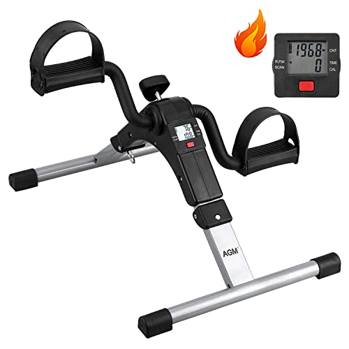 AGM Folding Pedal Exerciser, Mini Exercise Bike Under Desk Bike Foot Pedal Exerciser, Foot Hand Cycle Portable Peddler Machine Bicycle Exerciser Arm Leg Exerciser While Sitting (Silver) - Image 1
