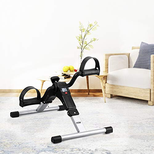 AGM Folding Pedal Exerciser, Mini Exercise Bike Under Desk Bike Foot Pedal Exerciser, Foot Hand Cycle Portable Peddler Machine Bicycle Exerciser Arm Leg Exerciser While Sitting (Silver) - Image 4