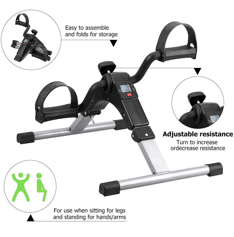 AGM Folding Pedal Exerciser, Mini Exercise Bike Under Desk Bike Foot Pedal Exerciser, Foot Hand Cycle Portable Peddler Machine Bicycle Exerciser Arm Leg Exerciser While Sitting (Silver) - Image 2