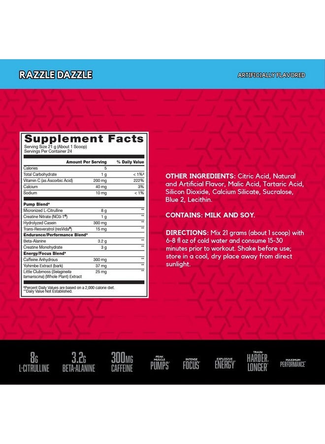 BSN N.O.-XPLODE Vaso Pre Workout Powder with 8g of L-Citrulline and 3.2g Beta-Alanine and Energy, Flavor: Razzle Dazzle, 24 Servings - Image 2