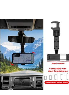 ELTRAZONE Rearview Mirror Phone Holder for Car, Multifunctional Rearview Mirror Phone Holder, 50mm-100mm Universal 360 Rotatable Car Phone Holder Mount Cell Phone Cradles for Car/Back Seat/Kitchen- Black  - Image 3