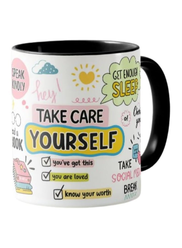 PRINTSHOP4ME Self-Care Coffee Mug For Women - Start Your Day With Inspiration - 11 Oz Motivational Mug With Daily Affirmations - Novelty Gift For Mental Health Awareness (Black Handle) - Image 1
