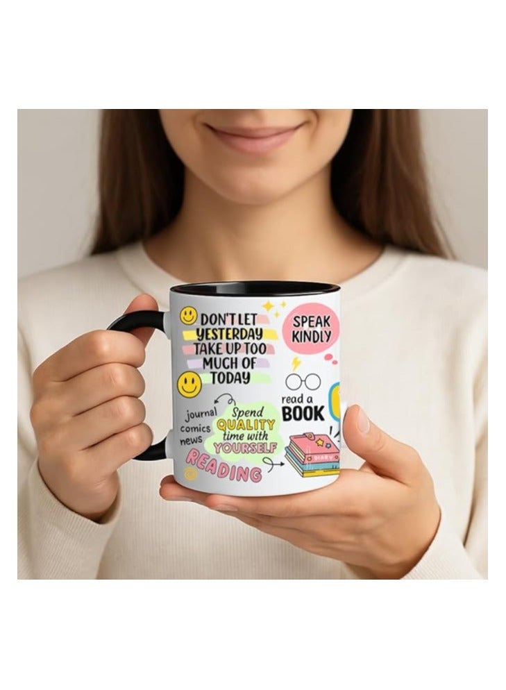 PRINTSHOP4ME Self-Care Coffee Mug For Women - Start Your Day With Inspiration - 11 Oz Motivational Mug With Daily Affirmations - Novelty Gift For Mental Health Awareness (Black Handle) - Image 3