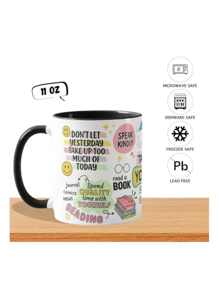 PRINTSHOP4ME Self-Care Coffee Mug For Women - Start Your Day With Inspiration - 11 Oz Motivational Mug With Daily Affirmations - Novelty Gift For Mental Health Awareness (Black Handle) - Image 4