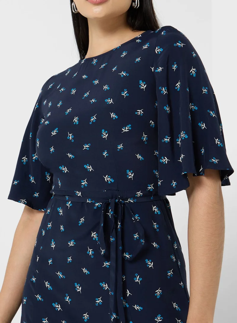 French Connection Printed Flute Sleeve Dress