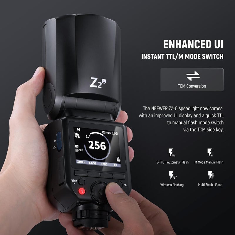 Neewer NEEWER Z2-C TTL Round Head Flash Speedlite for Canon 76Ws 2.4G HSS 1-8000s with 3000mAh Battery Diffuser Modeling Lamps Upgraded UI - Image 4
