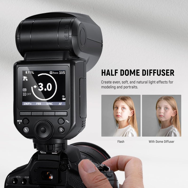 Neewer NEEWER Z2-C TTL Round Head Flash Speedlite for Canon 76Ws 2.4G HSS 1-8000s with 3000mAh Battery Diffuser Modeling Lamps Upgraded UI - Image 2