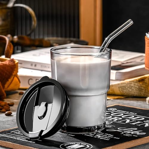 Vruta Leather Grip Coffee Cup Tumbler with Lid and Silicon Straw Coffee Mug Tea Cup Travel Mug, Glass Coffee Mugs for Dual Use for Kids Coffee Mug Fruit Juice Travel Mug (Pack of 1) - Image 5