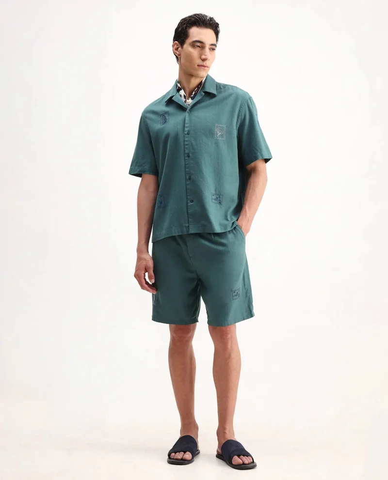 Rare Rabbit Men's Embroidered Relaxed Fit Shorts