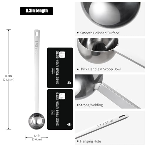 Doosu 18/8 Stainless Steel Coffee Scoop, Doosu Food-Grade Metal Measuring Spoon with 6.9in Long Handle, Tablespoon Scooper for Coffee Beans, Ground Coffee, Espresso, Protein Powders, Tea, Sugar (1 Tbsp) - Image 2