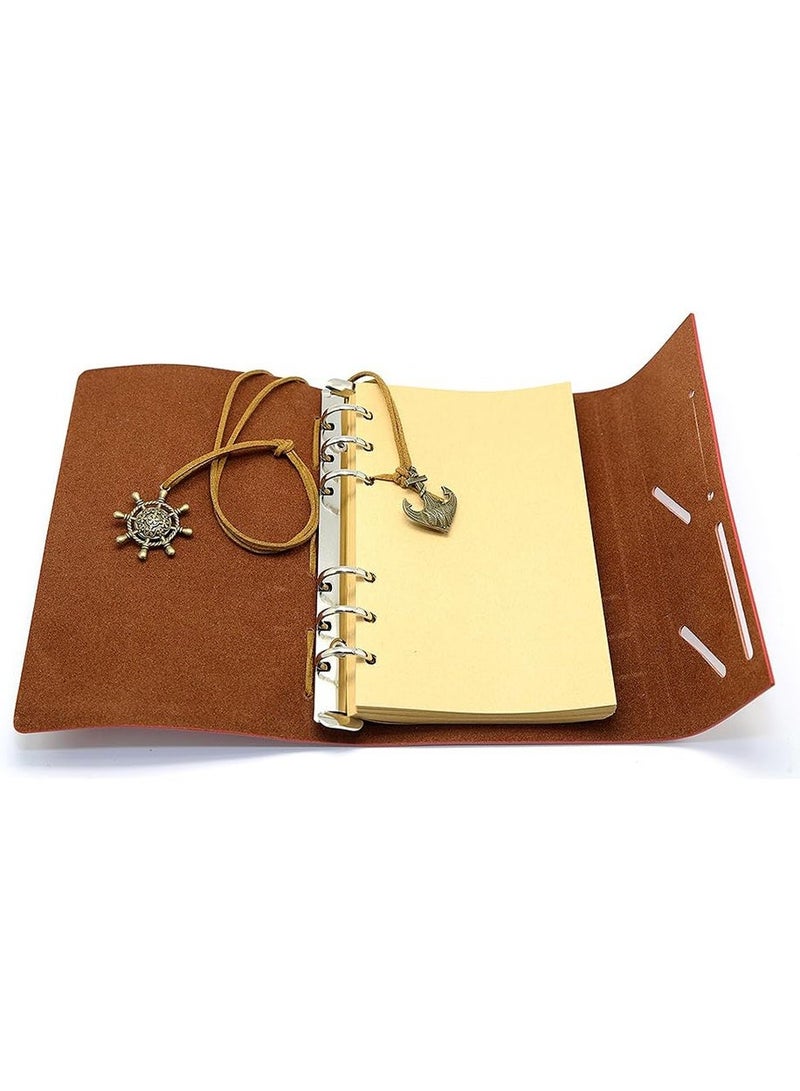 Vintage Leather Notebook Journal, A6 Refillable Spiral Bound Diary with 160Pages Blank Kraft Paper, Small Travel Sketchbook Writing Notebook - Image 3