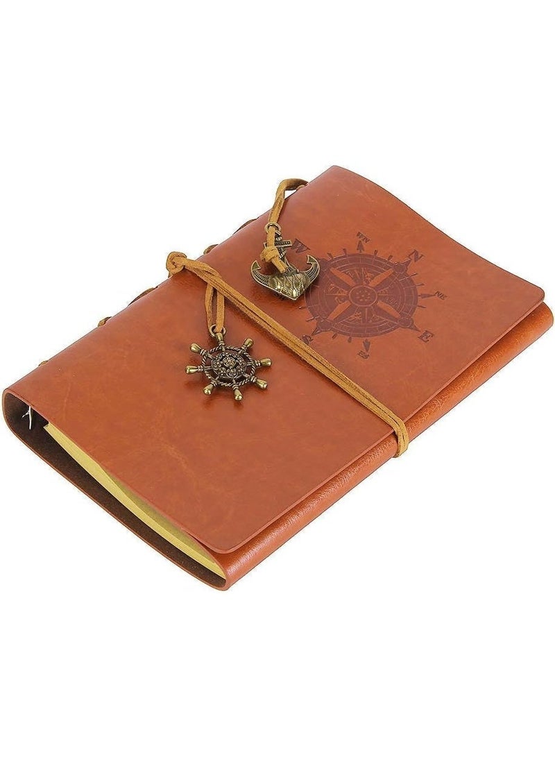 Vintage Leather Notebook Journal, A6 Refillable Spiral Bound Diary with 160Pages Blank Kraft Paper, Small Travel Sketchbook Writing Notebook - Image 2