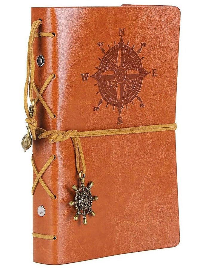 Vintage Leather Notebook Journal, A6 Refillable Leather Notebook Spiral Bound Diary with 160Pages Kraft Paper, DIY Flexible Travel Leather Journal - Image 1