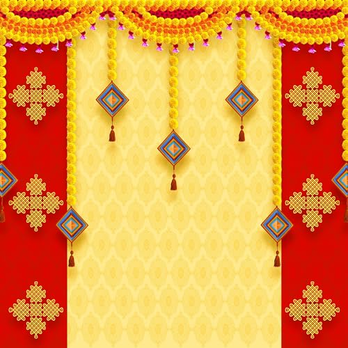 DHARA CREATION Pooja Decoration (8FT-8FT) Backdrop Cloth for Pooja Functions, Traditional Background Curtain Cloth for Festival -Washable Fabric - Image 1