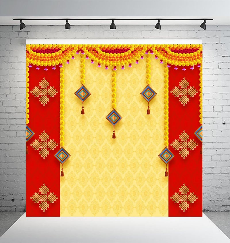 DHARA CREATION Pooja Decoration (8FT-8FT) Backdrop Cloth for Pooja Functions, Traditional Background Curtain Cloth for Festival -Washable Fabric - Image 4