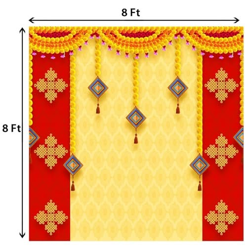 DHARA CREATION Pooja Decoration (8FT-8FT) Backdrop Cloth for Pooja Functions, Traditional Background Curtain Cloth for Festival -Washable Fabric - Image 2