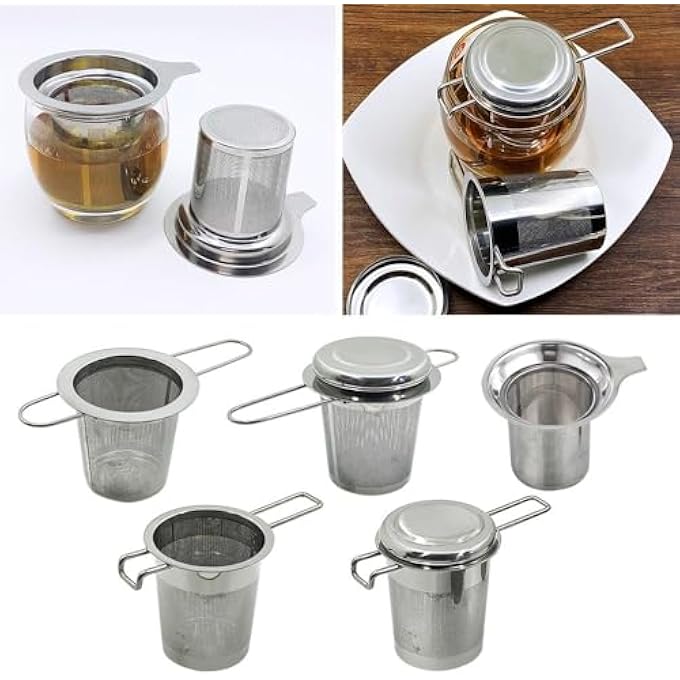 WUZIA Stainless Steel Mesh Tea Infuser With Lid Reusable Loose Leaf And Spice Filter For Teapots Mugs CupStyle 2 - Image 2