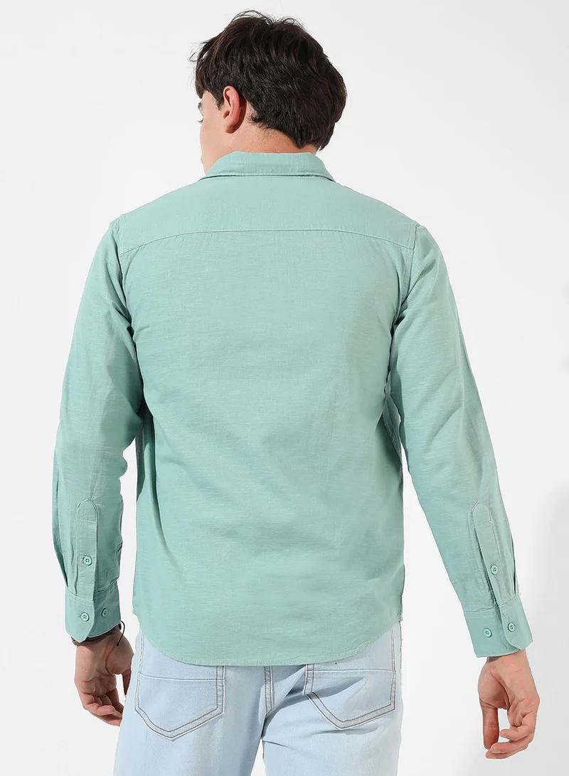 Campus Sutra Men's Solid Aqua Green Regular Fit Casual Shirt