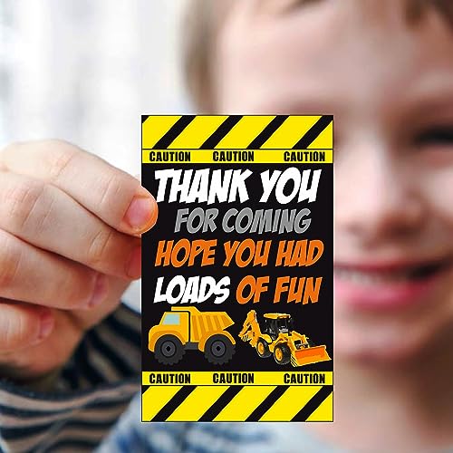 Balloonistics Construction Theme Thank You Cards for Kids Birthday – Pack of 20 Small Return Gift Tags – Premium Cardstock Under Construction Note Cards for Digging & Building Party Favors - Image 1