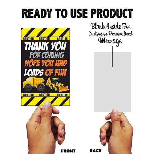 Balloonistics Construction Theme Thank You Cards for Kids Birthday – Pack of 20 Small Return Gift Tags – Premium Cardstock Under Construction Note Cards for Digging & Building Party Favors - Image 4