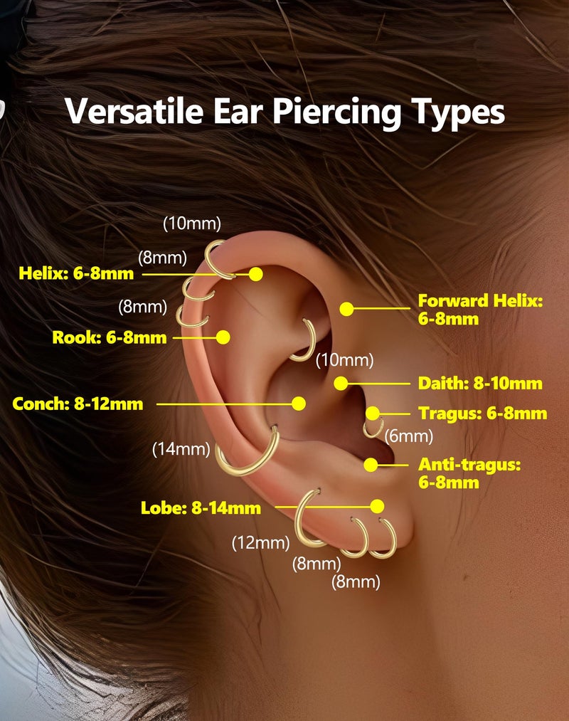 CLVJQ 5 Pairs Small Huggie Hoop Earrings for Women, Stainless Steel Lightweight Hypoallergenic Gold Earrings for Sensitive Ears, Stackable Cartilage Hoop, Minimalist Everyday Jewelry (6/8/10/12/14mm) - Image 3