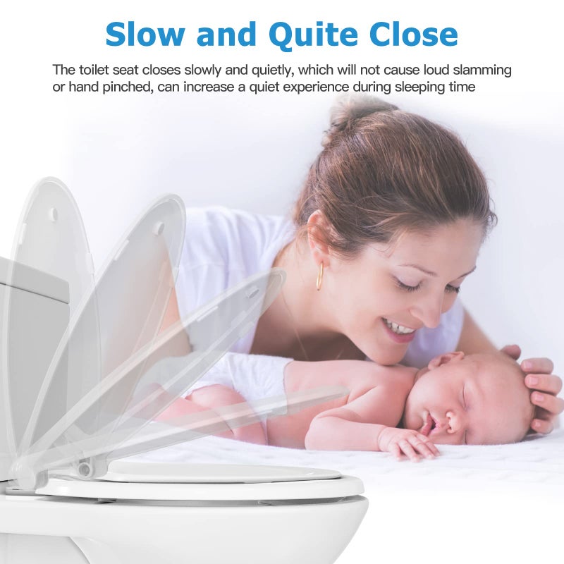 Hosslly Elongated Toilet Seat with Built in Potty Training Seat, Potty Training Toilet Seat for Toddlers, Magnetic Kids Seat and Cover, Slow Close and Never Loosen, Fits both Adult and Child, White, 19" - Image 3