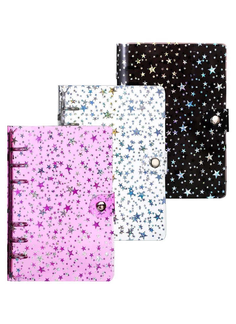 Excefore A6 Notebook Binder, 3 Pcs Cover Star PVC Soft 6-Ring Binder, Cover with Snap Button Closure Loose Leaf Folder Notebook, with Star Decor, for Journal Planner, Office Stationery Supplies  - Image 1