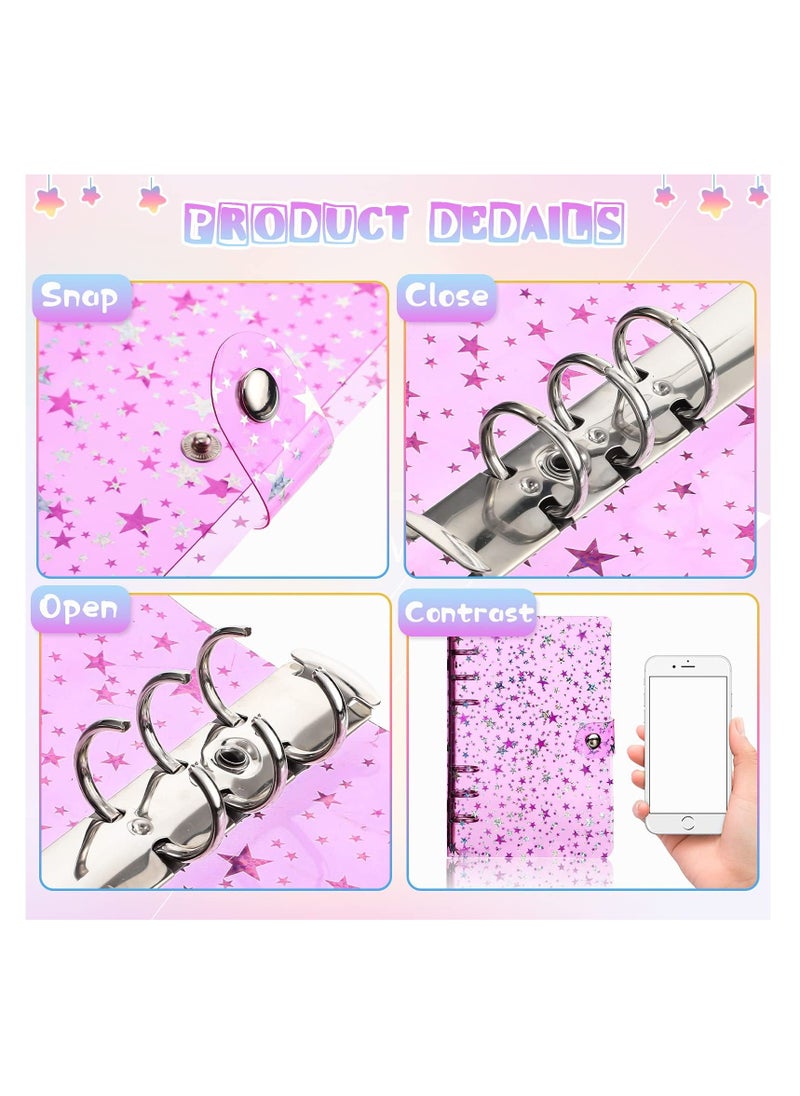 Excefore A6 Notebook Binder, 3 Pcs Cover Star PVC Soft 6-Ring Binder, Cover with Snap Button Closure Loose Leaf Folder Notebook, with Star Decor, for Journal Planner, Office Stationery Supplies  - Image 3