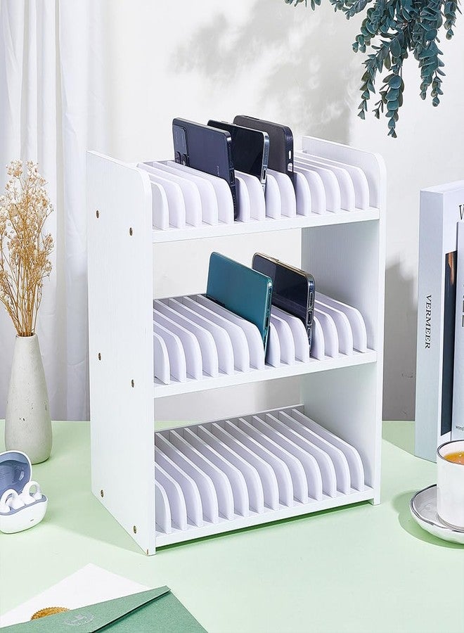 UNICRAFTALE 3-Tier White Wooden Phones Storage 45-Grid Classroom Cell Phone Holder Mobile Phone Desktop Organizer Storages Box Adjustable Multiple Cell Phones Rack Caddy for Classroom Office - Image 2