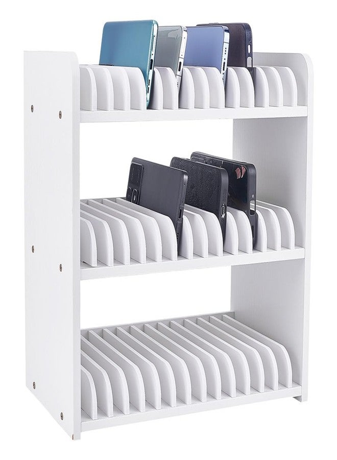UNICRAFTALE 3-Tier White Wooden Phones Storage 45-Grid Classroom Cell Phone Holder Mobile Phone Desktop Organizer Storages Box Adjustable Multiple Cell Phones Rack Caddy for Classroom Office - Image 1