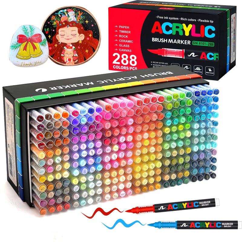 Amamao 288 Colors Acrylic Paint Markers, Soft Brush Tip Pens and Markers, Acrylic Paint Pens for Wood, Stone, Canvas, Glass, Fabric, Egg, Rock Painting and DIY Crafts Art Supplies (288 BOX) - Image 1