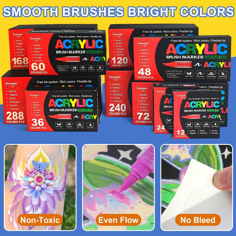 Amamao 288 Colors Acrylic Paint Markers, Soft Brush Tip Pens and Markers, Acrylic Paint Pens for Wood, Stone, Canvas, Glass, Fabric, Egg, Rock Painting and DIY Crafts Art Supplies (288 BOX) - Image 5