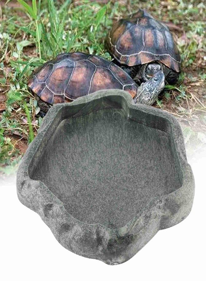 Kodrily Reptile Water Dish, Resin Rock Snake Water Bowl, Dark Green Firm Reptile Water Bowl, Large Tortoise Feeding Bowl for Tortoise Lizard Pets Feeding Accessories, 5.51x4.72x0.63in (S) - Image 3