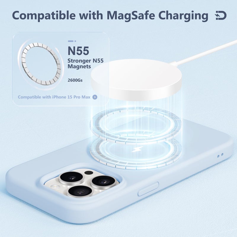 GONEZ for iPhone 15 Pro Max Case Silicone, Compatible with Magsafe, Camera Protector + Screen Protector, Soft Anti-Scratch Microfiber Lining, Liquid Silicone Shockproof Phone Cover, Blue - Image 4