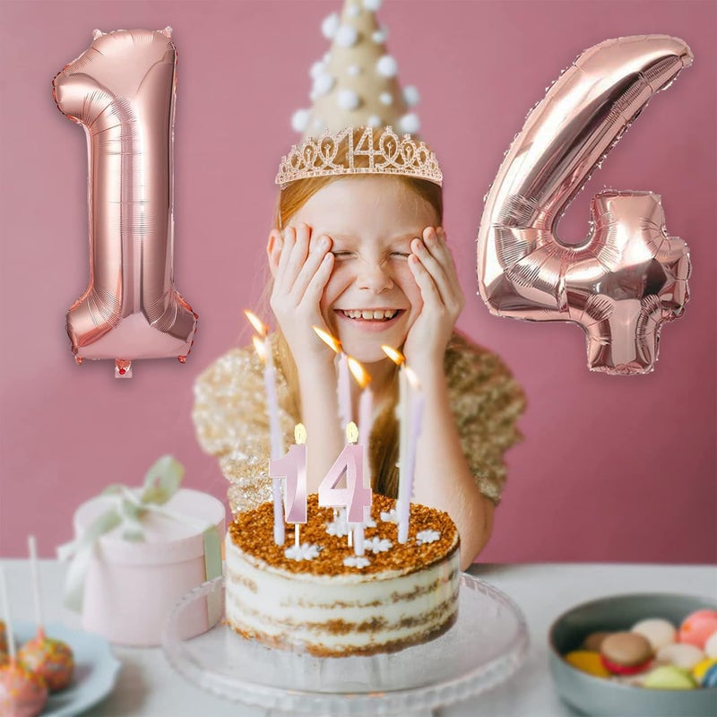 Awfrky 14th Birthday Decorations for Girls, 14th Birthday Sash and Crown, Cake Topper, Number Candles and Balloons, 14 Year Old Gifts for Girls - Image 5