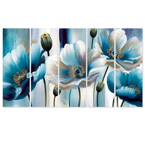DEKORSTATION Blue and White Flower Canvas Wall Painting for Home,Wall Decorative Painting Multiple Frames Wall Paintings | Set of -5 Big Size | dspnl616 - Image 2