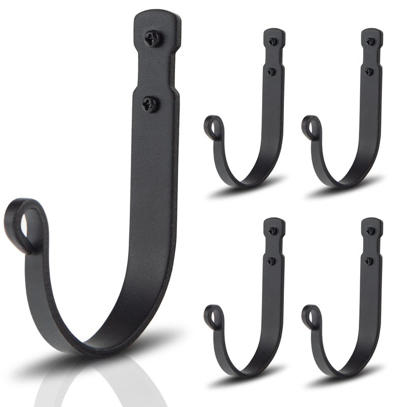 AKBFOX Black Wrought Iron Wall Mounted Hooks Heavy Duty Vintage Decorative Hanger for Home Garage Bathroom Kitchen Door Office Hanging Coat Keys Towel Tools Bags Hat 5 Packs