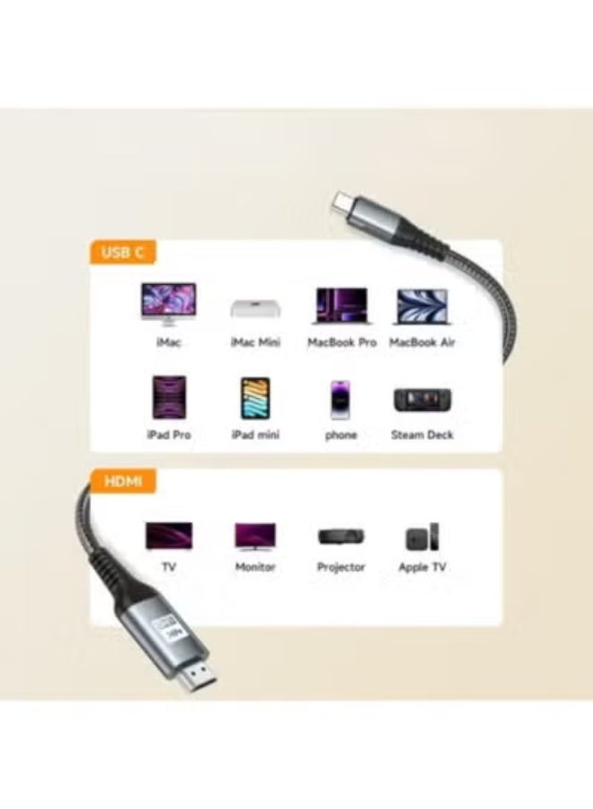 HDMI Type C Converter Cable 1.5M – Durable 4K USB-C to HDMI Cable with Nylon Braided Design for Smooth Video Output - Image 2
