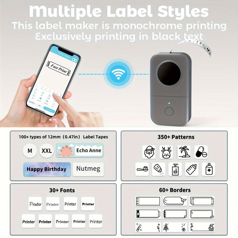 Black Wireless Label Maker Portable Thermal Mini Sticker Printer Easy To Use Smartphone Small Labeler For Home Office Organizing - Image 3