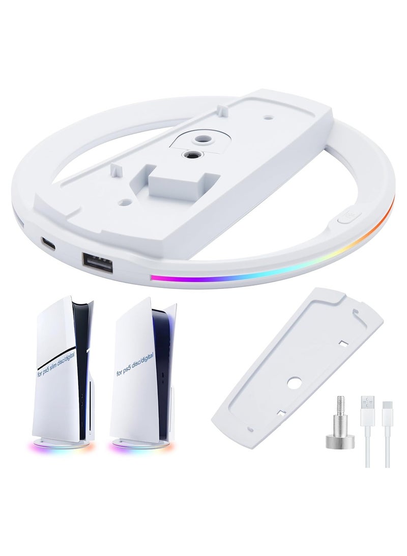 حامل عمودي RGB لـ PS5 / PS5 Slim / PS5 Pro – قاعدة LED RGB مع تأثيرات إضاءة ديناميكية، فتحات للتهوية المثلى، متوافق مع الإصدارات الرقمية والمزودة بالقرص، تصميم أنيق ومتعدد الاستخدامات، أبيض - Image 1