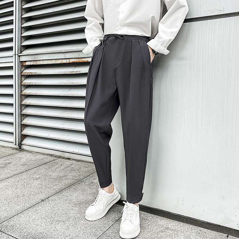 Men'S Jogger Cropped Pants Autumn Casual Loose Versatile Trendy Brand Boys' Magic Tape Drawstring Harem Pants Dress Pants Men - Image 3