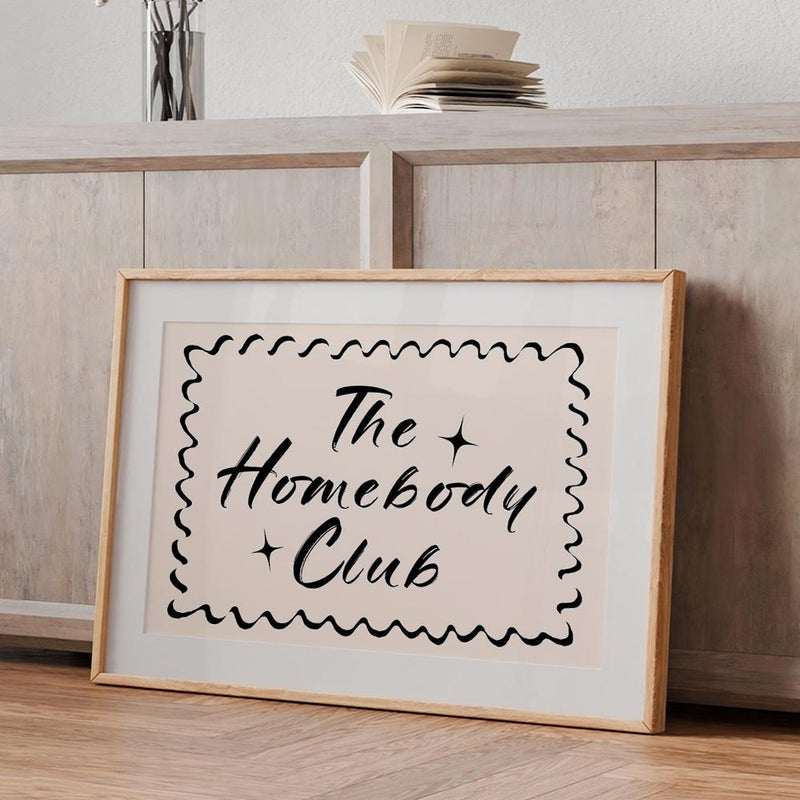 TNESSENTIAL The Homebody Club Art Canvas Poster, Trendy Wall Art, Typography Aesthetic Decor, Retro Home Decor, Printed Gift - Image 1