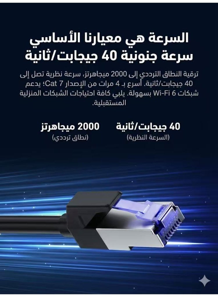 كابل إيثرنت CAT8، كابل شبكة محمي عالي السرعة 3 متر 40 جيجابت في الثانية 2000 ميجاهرتز، سلك لان متوافق مع أجهزة الألعاب والكمبيوتر والمحول وPS5 وPS4 وXbox والمودم والراوتر وموسع الواي فاي ولوحة التوصيل - Image 3