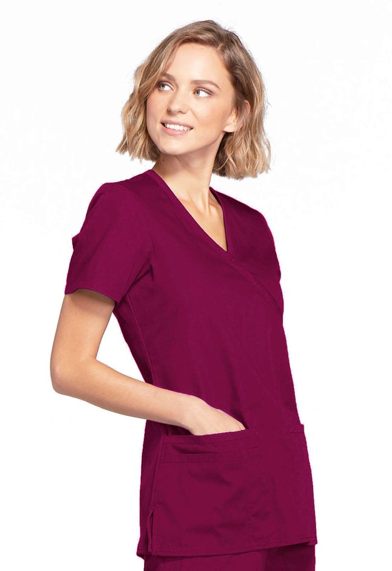 Cherokee womens Workwear Core Stretch Mock Wrap Shirt Medical Scrubs, Wine, Large US - Image 5
