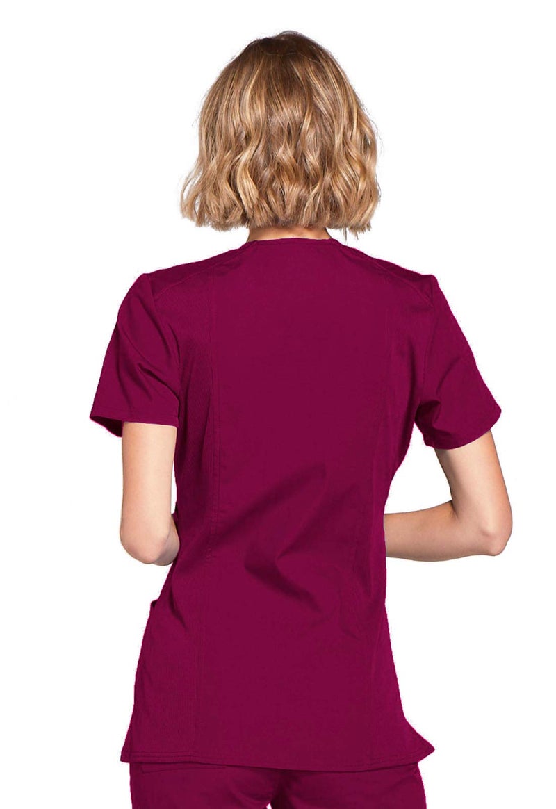 Cherokee womens Workwear Core Stretch Mock Wrap Shirt Medical Scrubs, Wine, Large US - Image 4