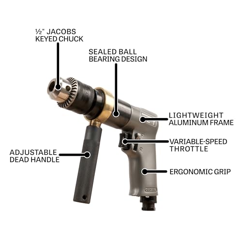 JET 1/2-Inch Pneumatic Reversible Drill, 800 RPM (Model JAT-601) - Image 2