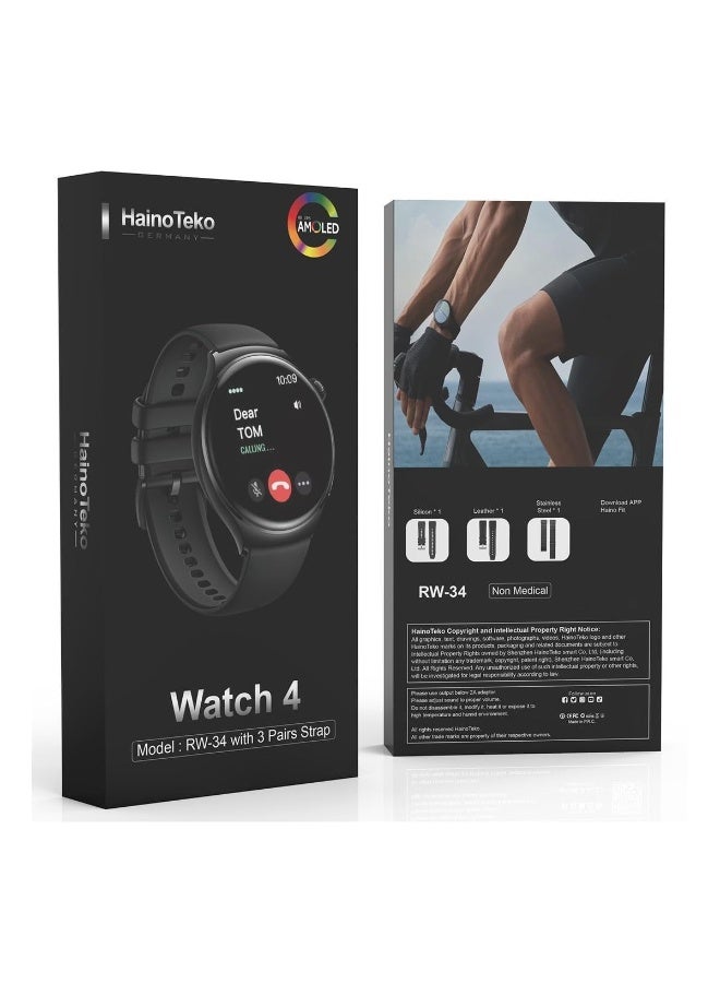 Haino Teko Premium Haino Teko Germany RW34 AMOLED Display SmartWatch with 3 Pair Strap For Men's and Boys-Black - Image 2